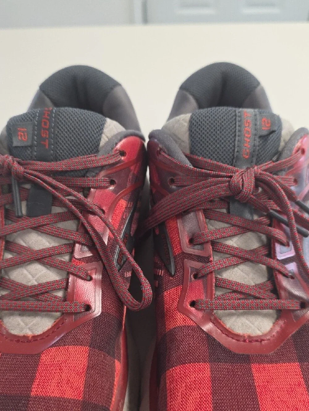 Brooks Red Buffalo Plaid with Gray Accents Womens 9.5